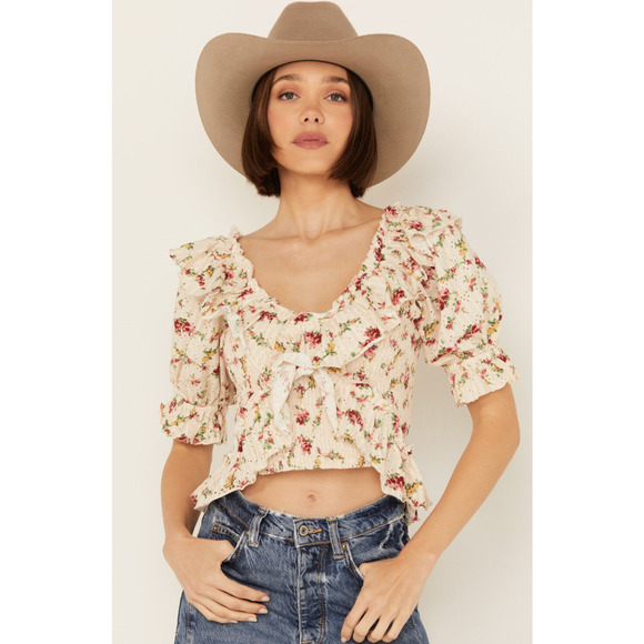 Free People Tops - Free People Favorite Girl Top Romantic Floral Ruffle Smocked Boho Cottagecore Sm